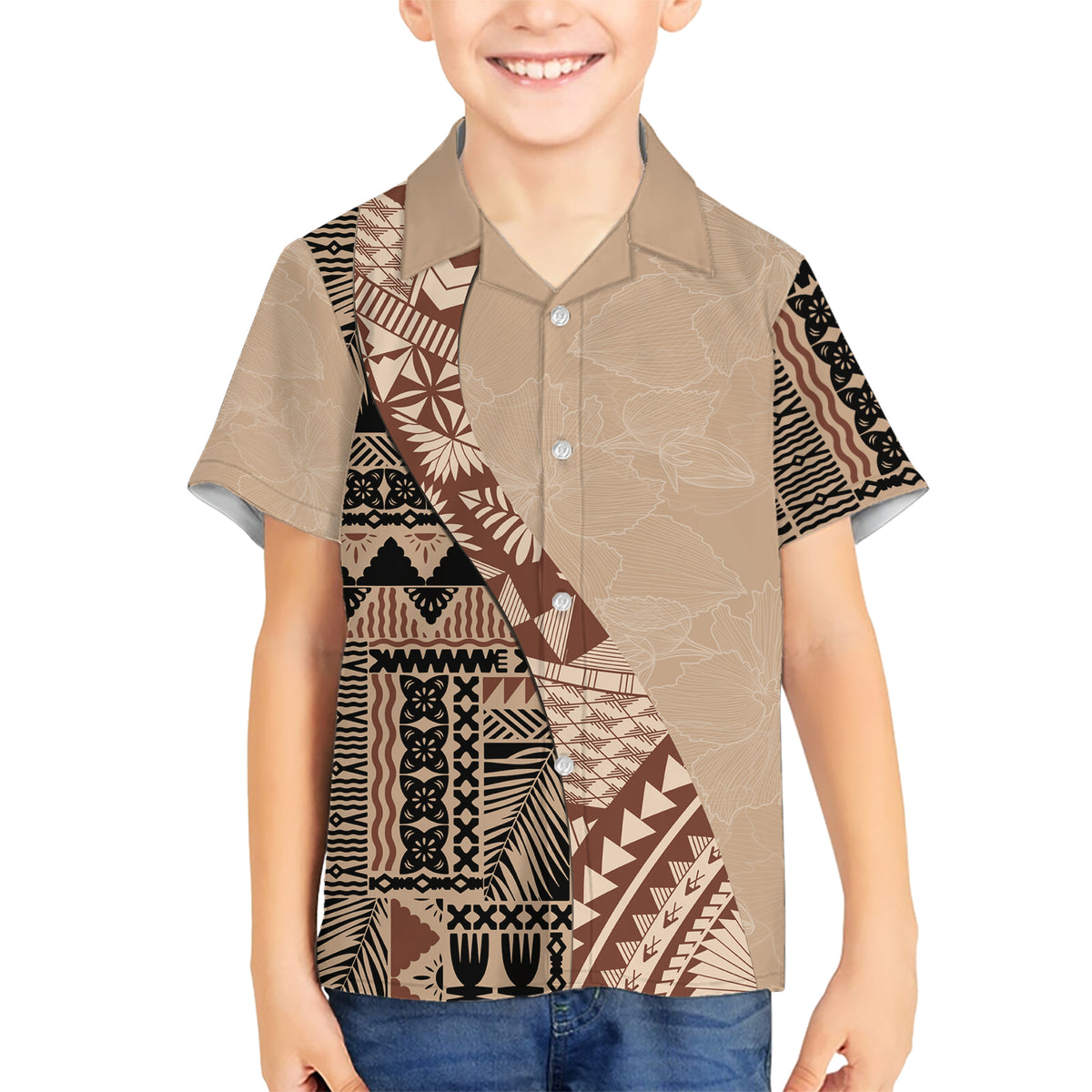 Bula Fiji Hawaiian Shirt Tribal Masi Tapa - Beige LT7 - Polynesian Pride