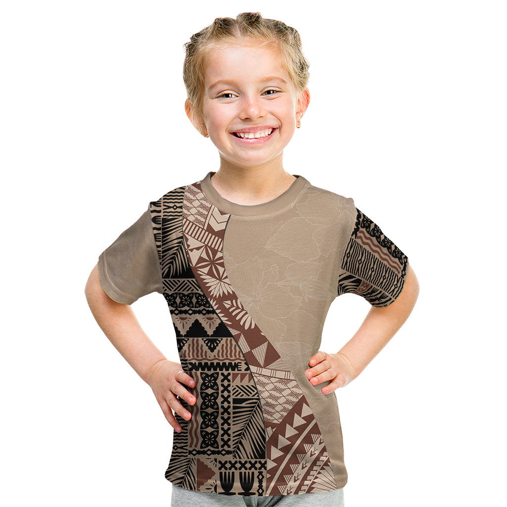 Bula Fiji Kid T Shirt Tribal Masi Tapa - Beige LT7 Beige - Polynesian Pride