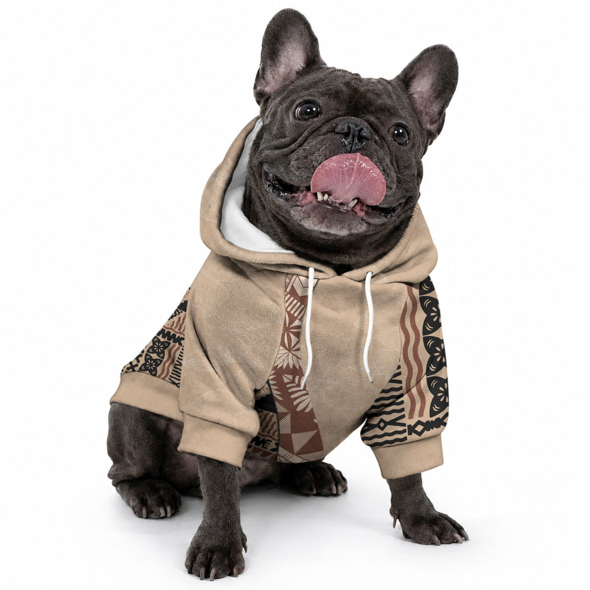 Bula Fiji Pet Hoodie Tribal Masi Tapa - Beige
