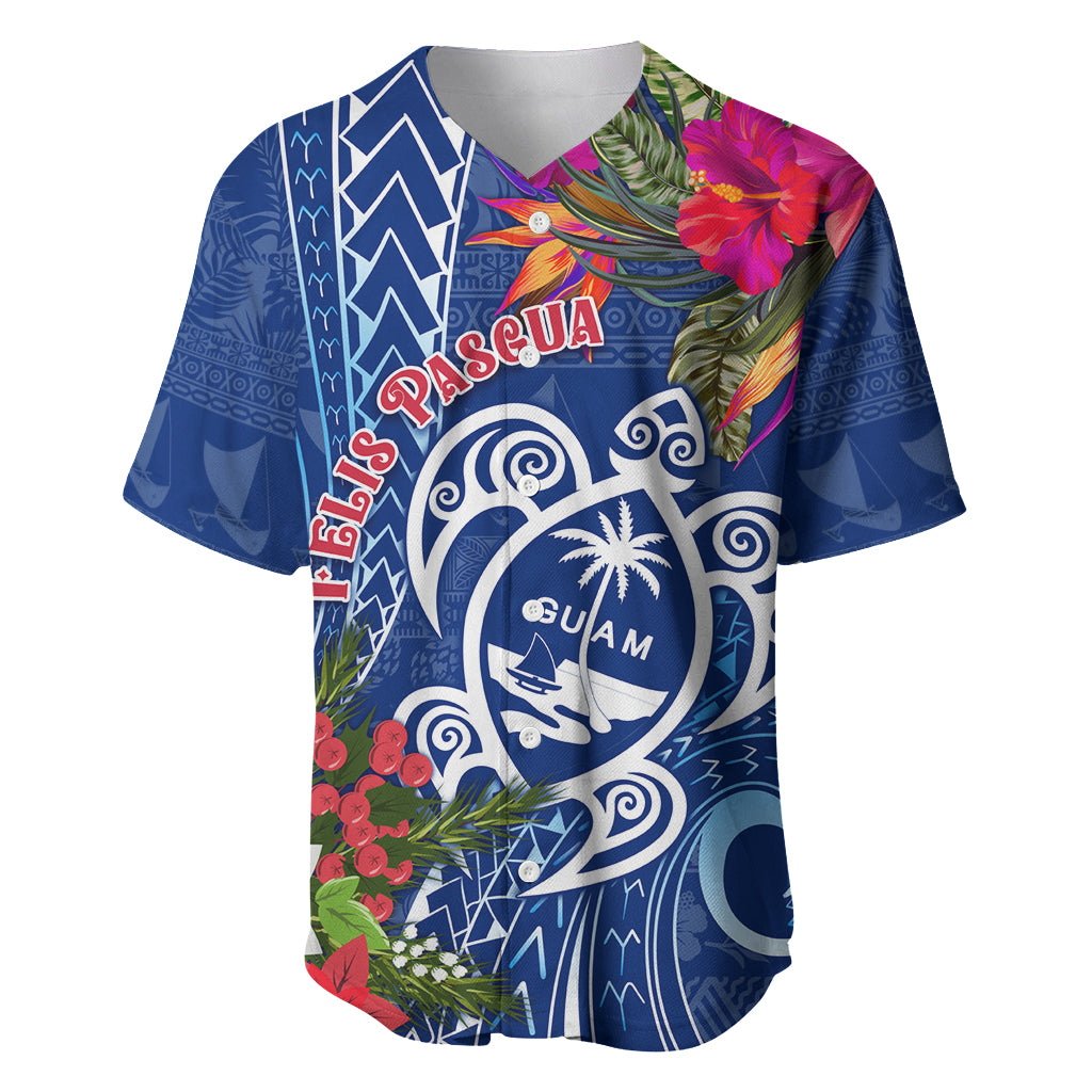 Guam Christmas Baseball Jersey Turtle Mix Tapa Felis Pasgua LT7 Blue - Polynesian Pride