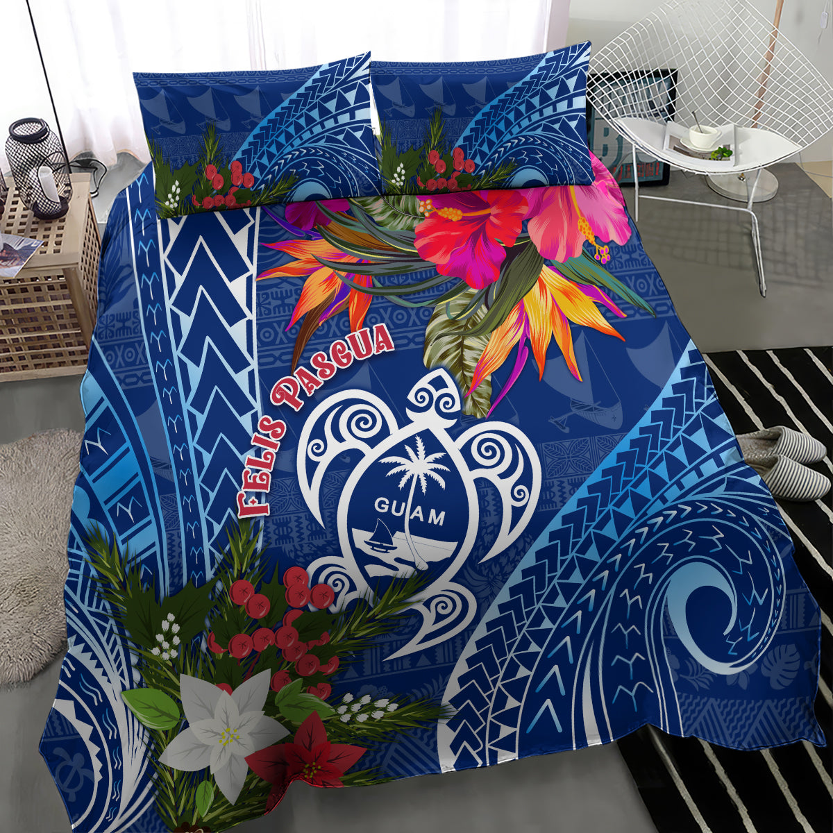 Guam Christmas Bedding Set Turtle Mix Tapa Felis Pasgua LT7 - Polynesian Pride