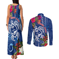 Guam Christmas Couples Matching Tank Maxi Dress and Long Sleeve Button Shirt Turtle Mix Tapa Felis Pasgua LT7 - Polynesian Pride
