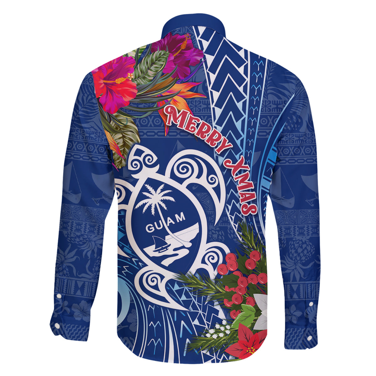 Guam Christmas Family Matching Off Shoulder Short Dress and Hawaiian Shirt Turtle Mix Tapa Felis Pasgua LT7 - Polynesian Pride