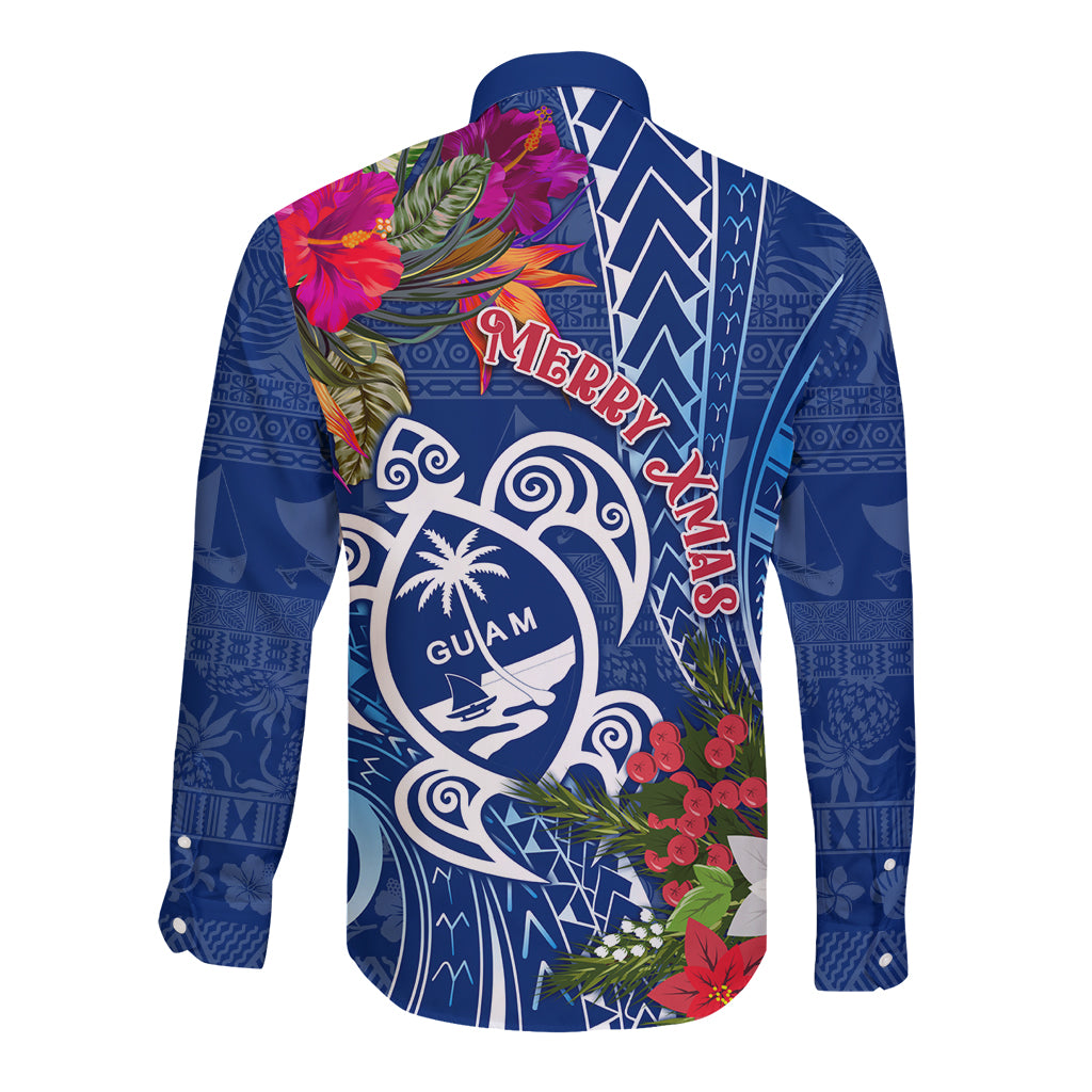 Guam Christmas Long Sleeve Button Shirt Turtle Mix Tapa Felis Pasgua LT7 - Polynesian Pride