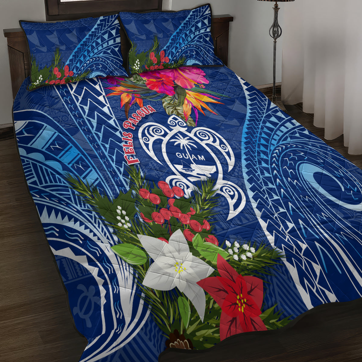 Guam Christmas Quilt Bed Set Turtle Mix Tapa Felis Pasgua LT7 - Polynesian Pride