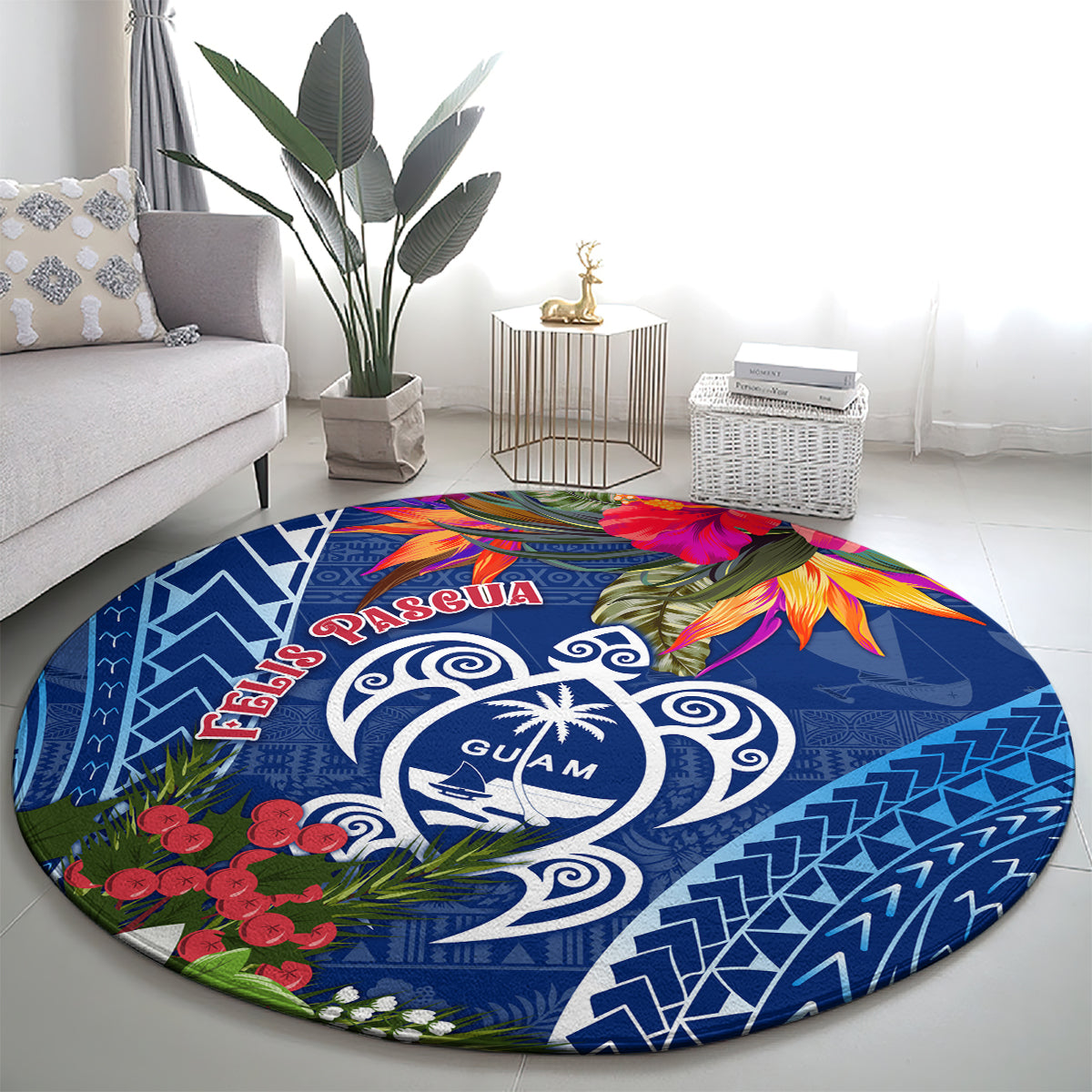 Guam Christmas Round Carpet Turtle Mix Tapa Felis Pasgua LT7 - Polynesian Pride