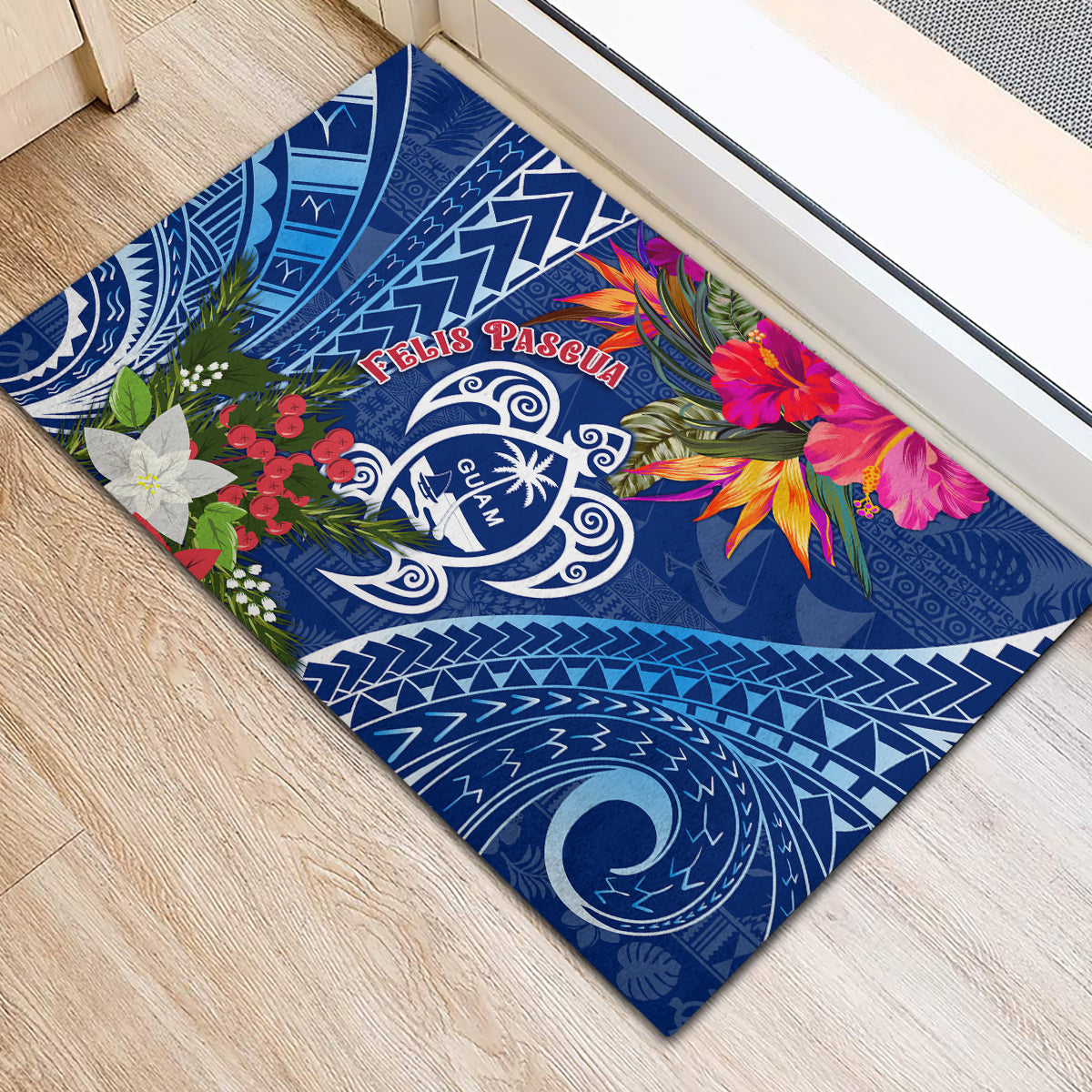 Guam Christmas Rubber Doormat Turtle Mix Tapa Felis Pasgua LT7 - Polynesian Pride