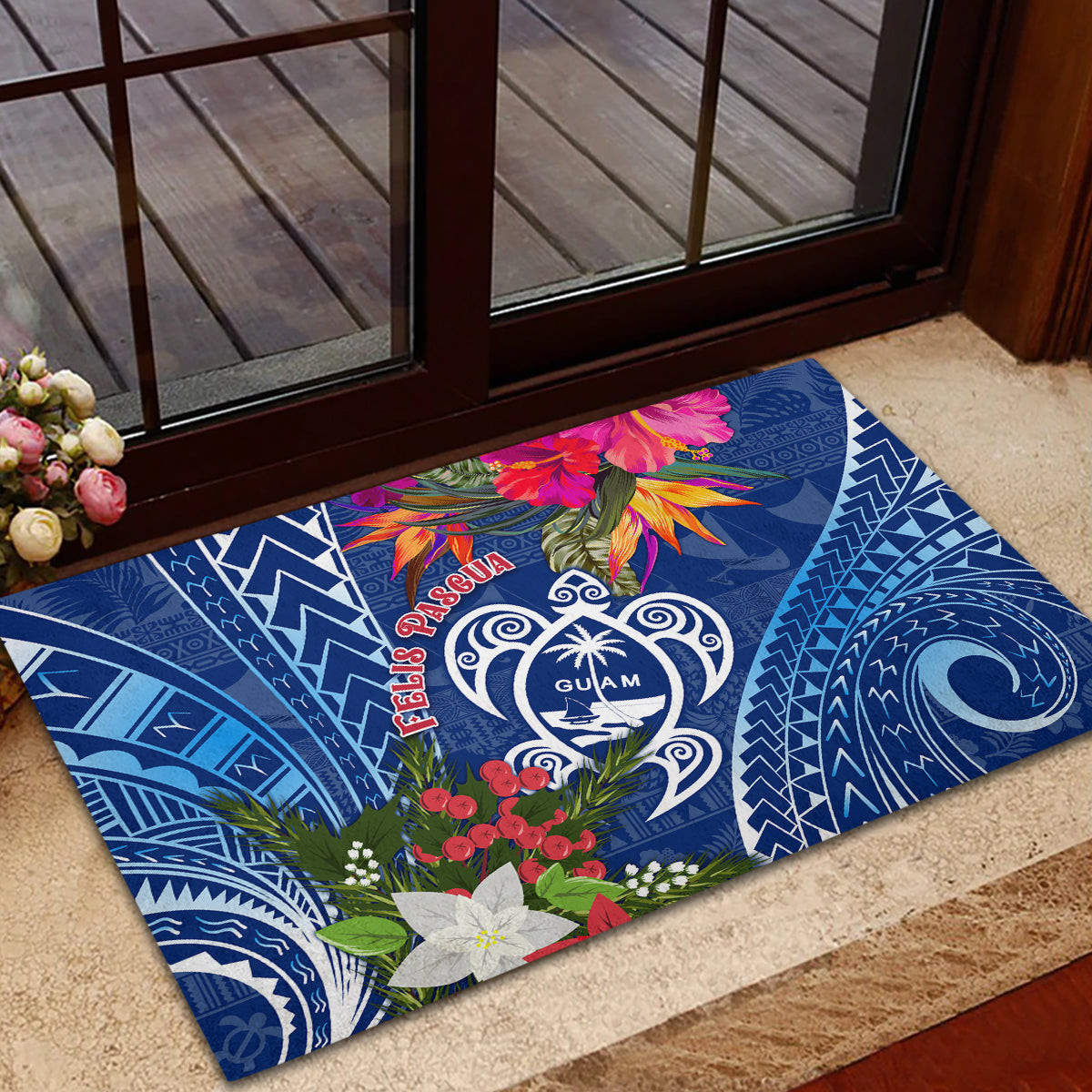 Guam Christmas Rubber Doormat Turtle Mix Tapa Felis Pasgua LT7 - Polynesian Pride