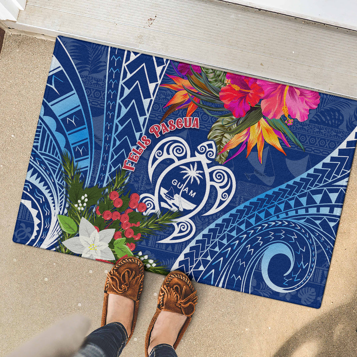 Guam Christmas Rubber Doormat Turtle Mix Tapa Felis Pasgua LT7 - Polynesian Pride