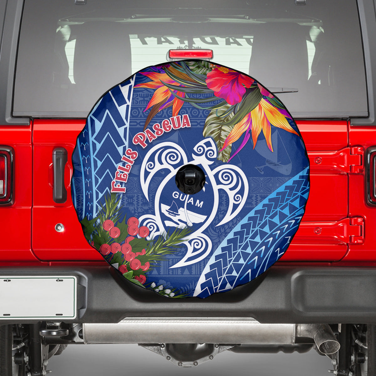 Guam Christmas Spare Tire Cover Turtle Mix Tapa Felis Pasgua LT7 - Polynesian Pride