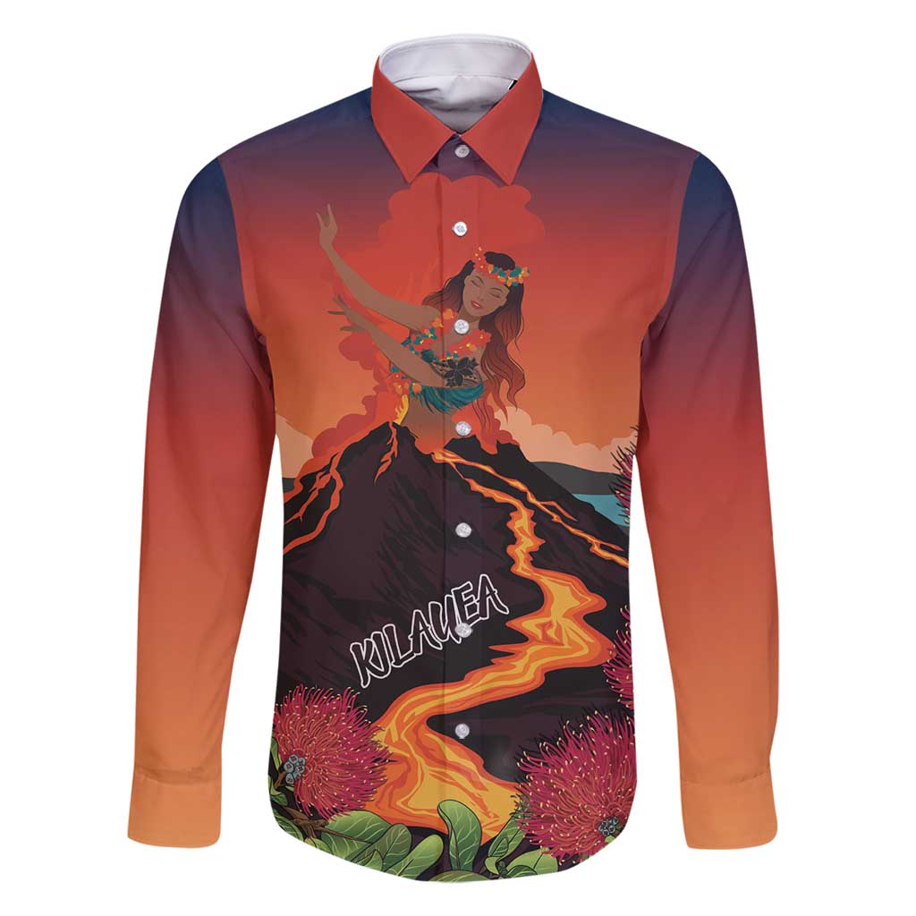 Hawaii Kilauea Volcano Family Matching Long Sleeve Bodycon Dress and Hawaiian Shirt Pele Goddess