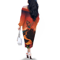Hawaii Kilauea Volcano Family Matching Off The Shoulder Long Sleeve Dress and Hawaiian Shirt Pele Goddess