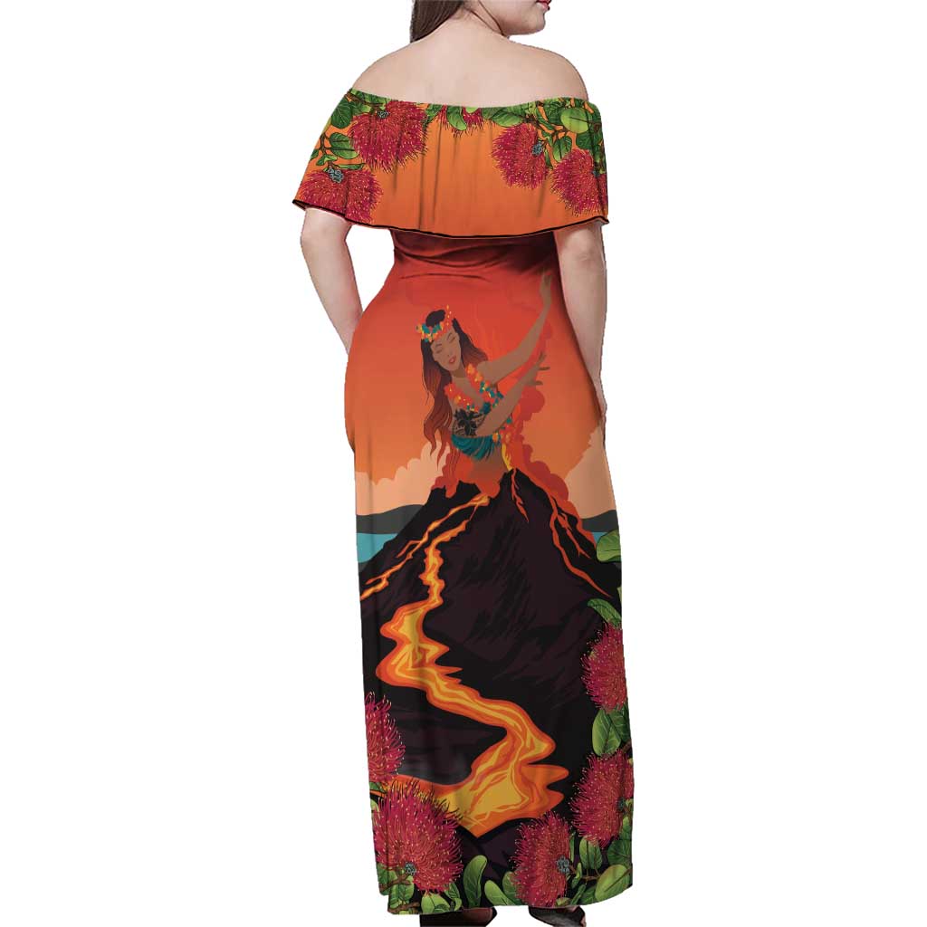 Hawaii Kilauea Volcano Family Matching Off Shoulder Maxi Dress and Hawaiian Shirt Pele Goddess LT7 - Polynesian Pride