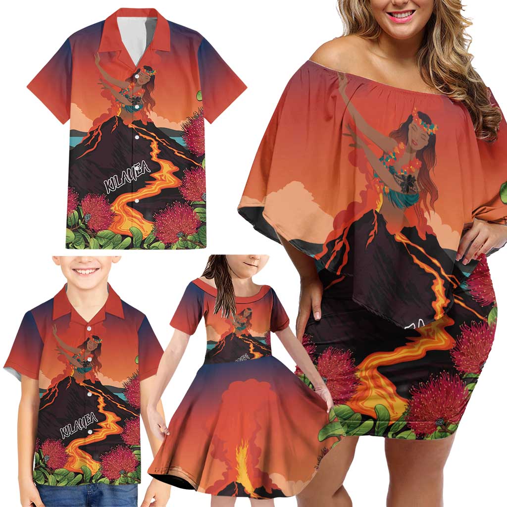 Hawaii Kilauea Volcano Family Matching Off Shoulder Short Dress and Hawaiian Shirt Pele Goddess LT7 - Polynesian Pride