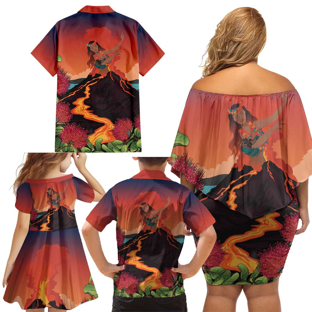 Hawaii Kilauea Volcano Family Matching Off Shoulder Short Dress and Hawaiian Shirt Pele Goddess LT7 - Polynesian Pride