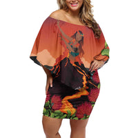 Hawaii Kilauea Volcano Family Matching Off Shoulder Short Dress and Hawaiian Shirt Pele Goddess LT7 Mom's Dress Colorful - Polynesian Pride