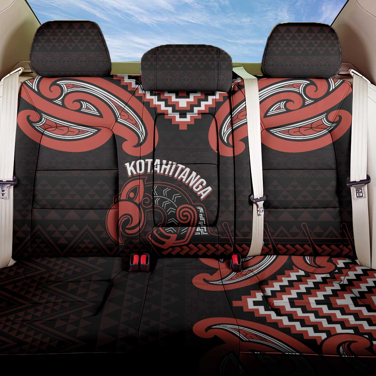 Maori Waitangi Back Car Seat Cover Kotahitanga Poutama Mix Whakairo LT7 One Size Black - Polynesian Pride