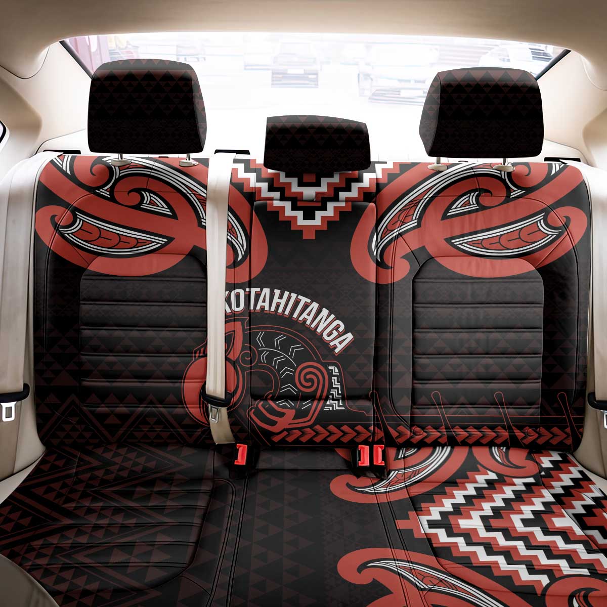 Maori Waitangi Back Car Seat Cover Kotahitanga Poutama Mix Whakairo LT7 - Polynesian Pride