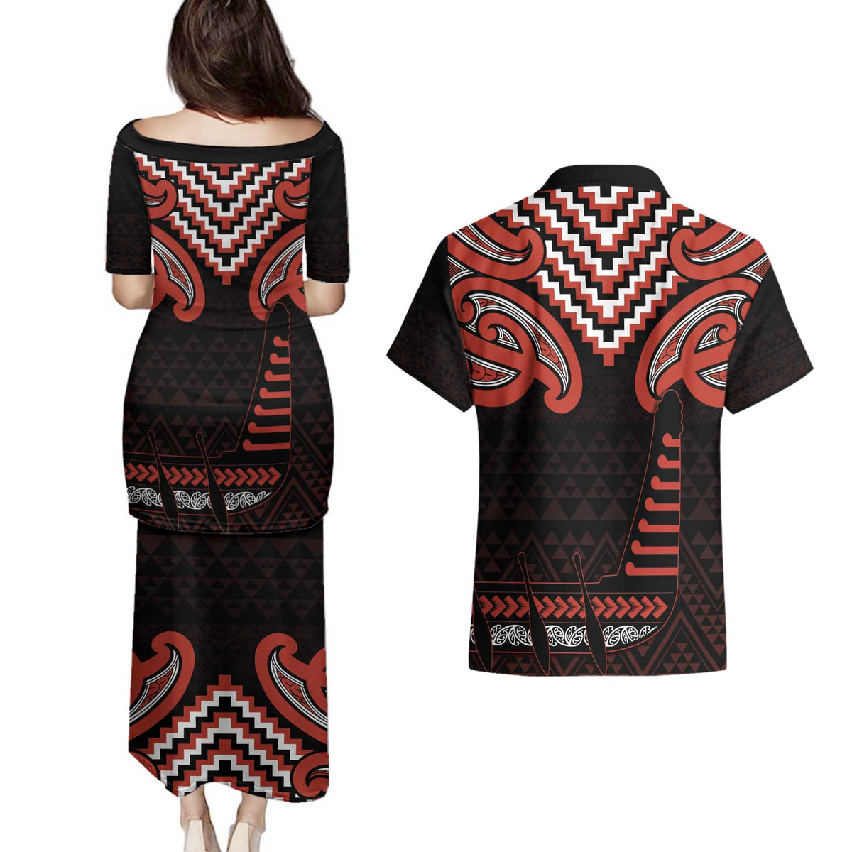 Maori Waitangi Couples Matching Puletasi and Hawaiian Shirt Kotahitanga Poutama Mix Whakairo LT7 - Polynesian Pride