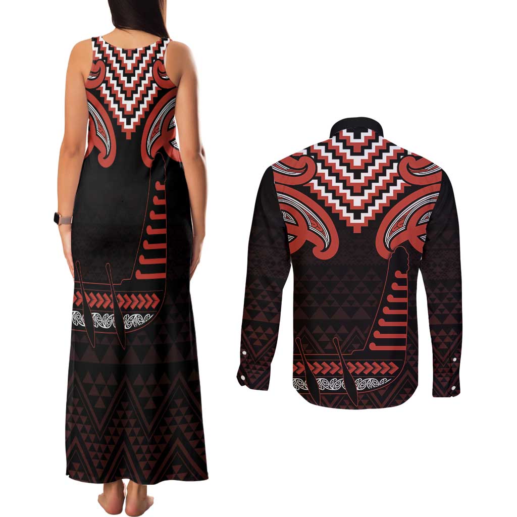 Maori Waitangi Couples Matching Tank Maxi Dress and Long Sleeve Button Shirt Kotahitanga Poutama Mix Whakairo LT7 - Polynesian Pride