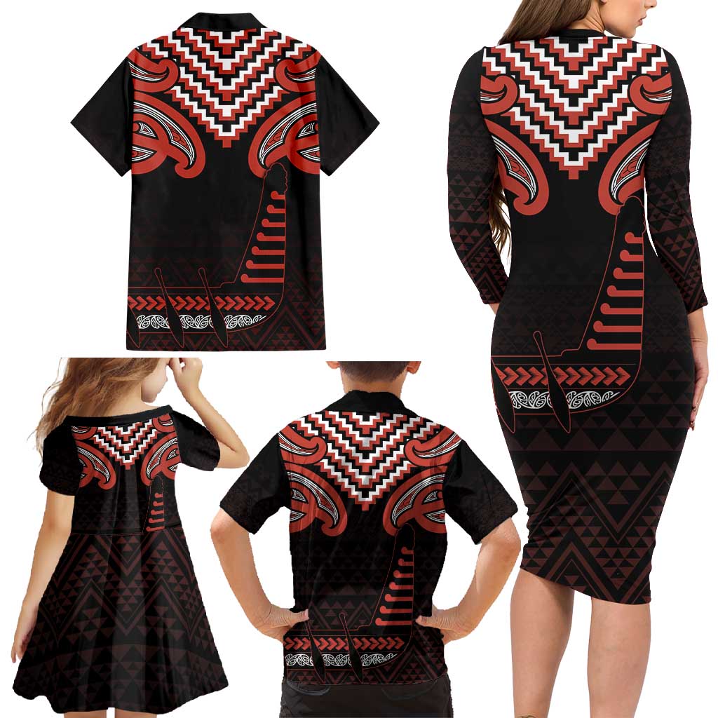 Maori Waitangi Family Matching Long Sleeve Bodycon Dress and Hawaiian Shirt Kotahitanga Poutama Mix Whakairo LT7 - Polynesian Pride