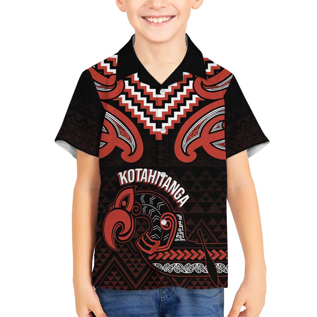Maori Waitangi Family Matching Off Shoulder Maxi Dress and Hawaiian Shirt Kotahitanga Poutama Mix Whakairo LT7 Son's Shirt Black - Polynesian Pride