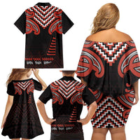 Maori Waitangi Family Matching Off Shoulder Short Dress and Hawaiian Shirt Kotahitanga Poutama Mix Whakairo LT7 - Polynesian Pride