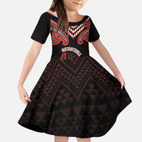 Maori Waitangi Family Matching Summer Maxi Dress and Hawaiian Shirt Kotahitanga Poutama Mix Whakairo LT7 Daughter's Dress Black - Polynesian Pride