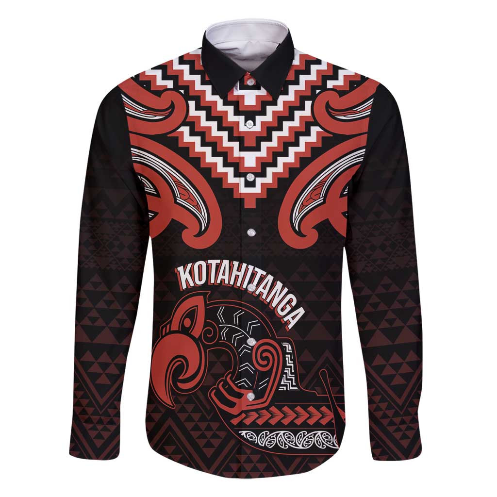 Maori Waitangi Family Matching Summer Maxi Dress and Hawaiian Shirt Kotahitanga Poutama Mix Whakairo LT7 Dad's Shirt - Long Sleeve Black - Polynesian Pride
