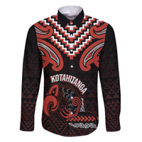 Maori Waitangi Family Matching Tank Maxi Dress and Hawaiian Shirt Kotahitanga Poutama Mix Whakairo LT7 Dad's Shirt - Long Sleeve Black - Polynesian Pride