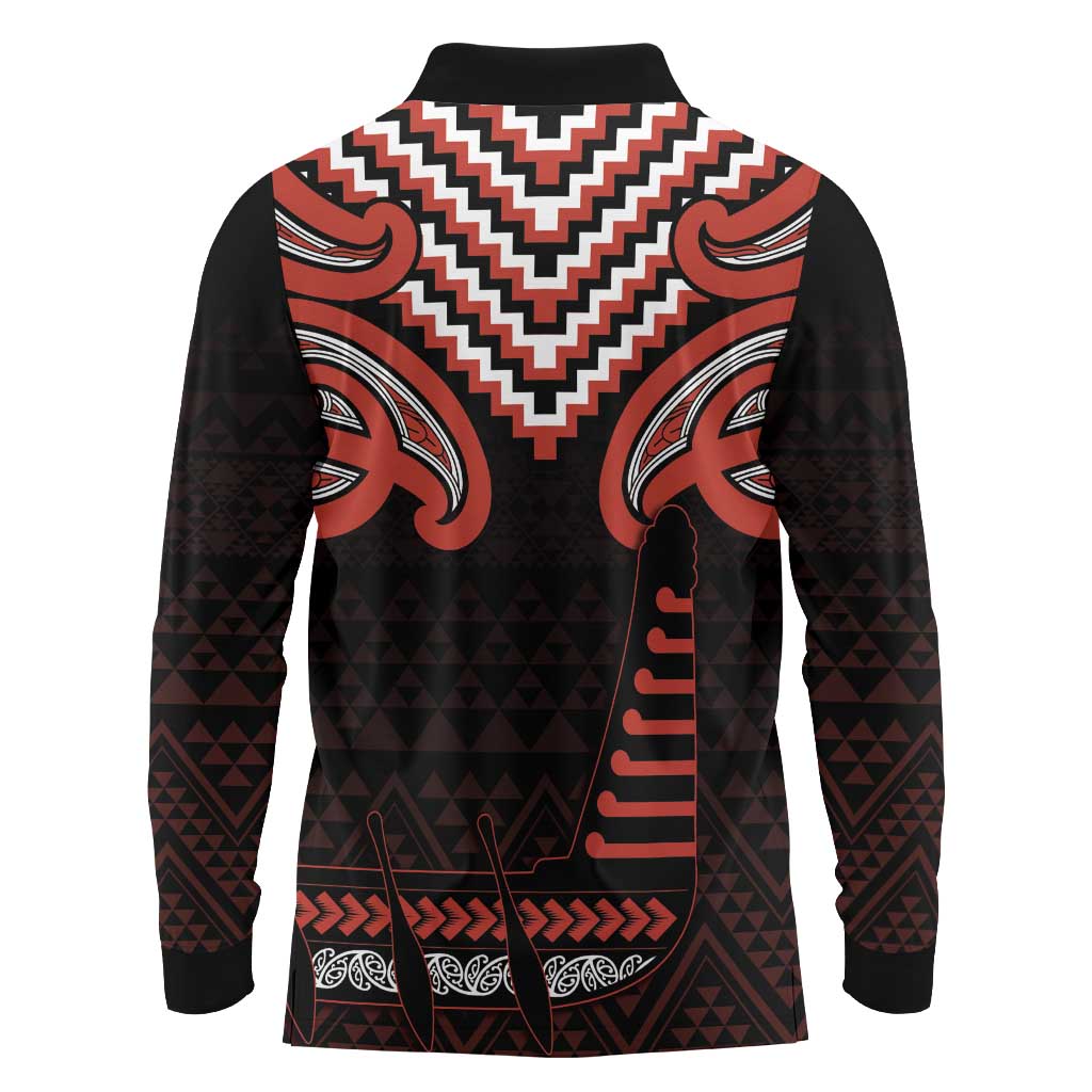 Maori Waitangi Long Sleeve Polo Shirt Kotahitanga Poutama Mix Whakairo - Polynesian Pride