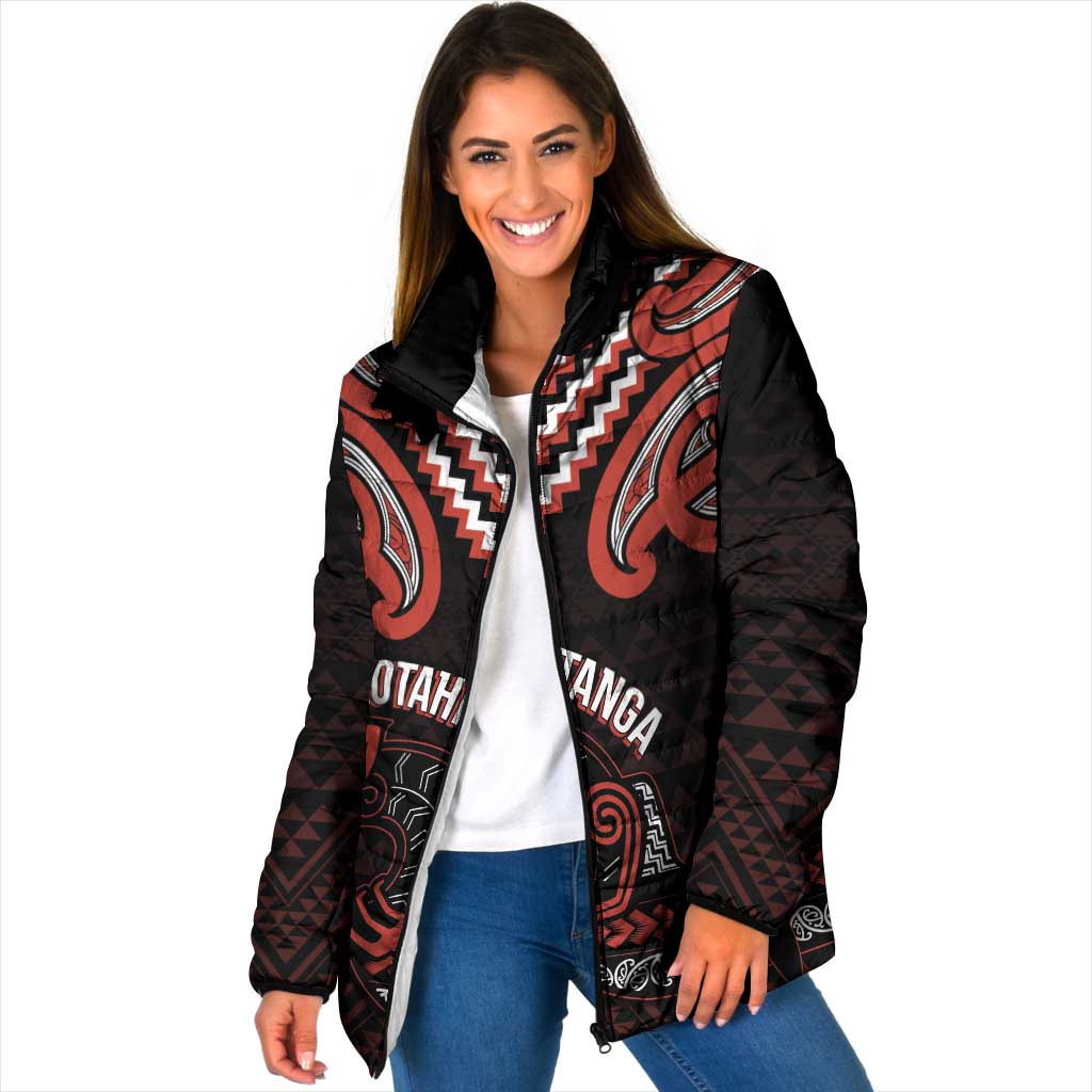 Maori Waitangi Padded Jacket Kotahitanga Poutama Mix Whakairo LT7 Women Black - Polynesian Pride