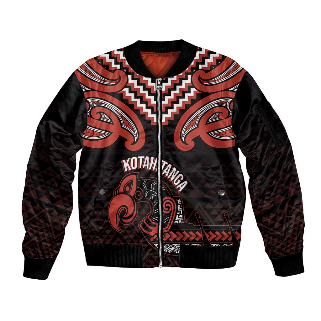 Maori Waitangi Sleeve Zip Bomber Jacket Kotahitanga Poutama Mix Whakairo - Polynesian Pride