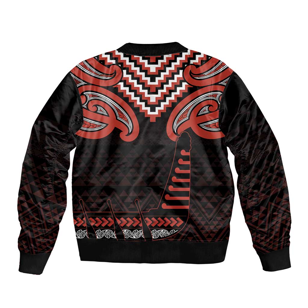 Maori Waitangi Sleeve Zip Bomber Jacket Kotahitanga Poutama Mix Whakairo - Polynesian Pride