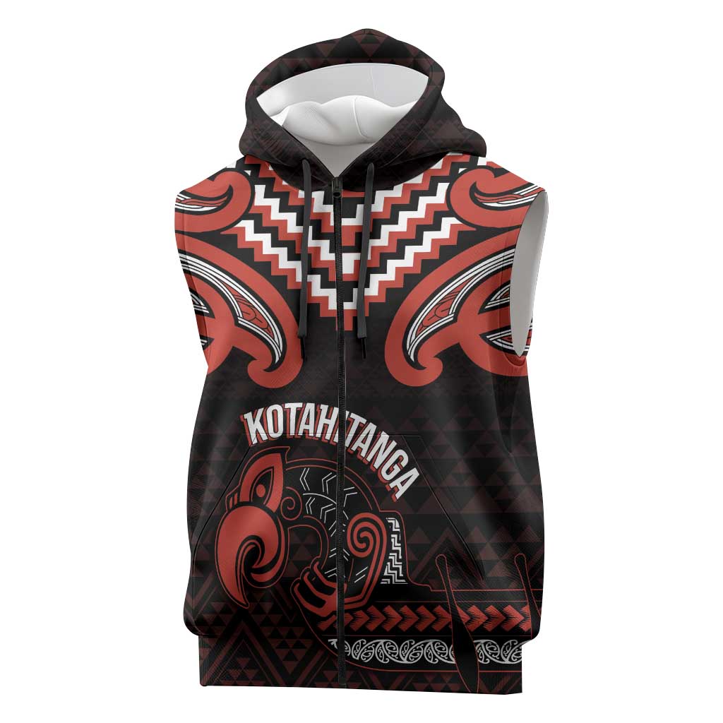 Maori Waitangi Sleeveless Zip Hoodie Kotahitanga Poutama Mix Whakairo LT7 Black - Polynesian Pride