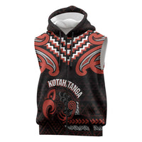 Maori Waitangi Sleeveless Zip Hoodie Kotahitanga Poutama Mix Whakairo LT7 Black - Polynesian Pride