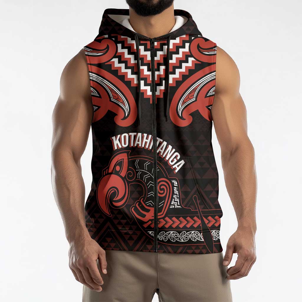 Maori Waitangi Sleeveless Zip Hoodie Kotahitanga Poutama Mix Whakairo LT7 - Polynesian Pride