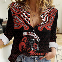Maori Waitangi Women Casual Shirt Kotahitanga Poutama Mix Whakairo - Polynesian Pride
