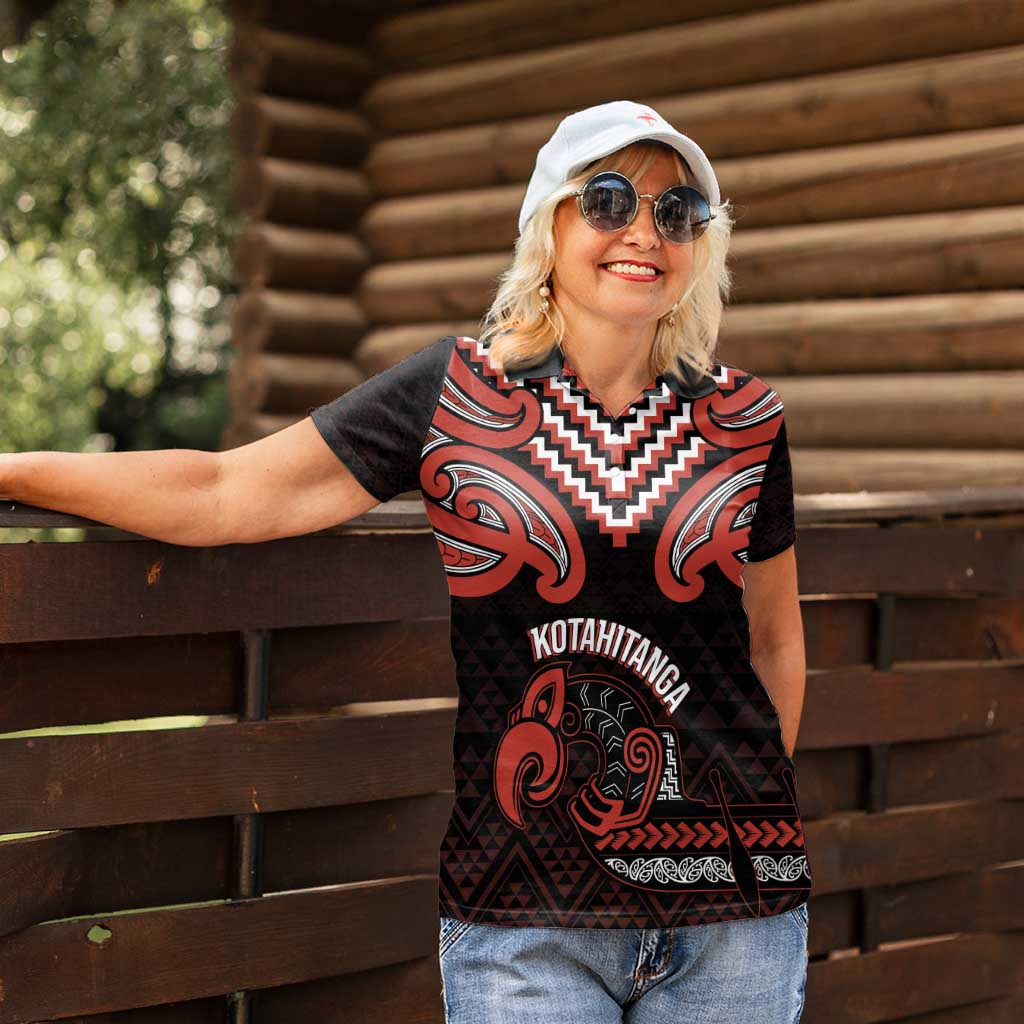Maori Waitangi Women Polo Shirt Kotahitanga Poutama Mix Whakairo - Polynesian Pride