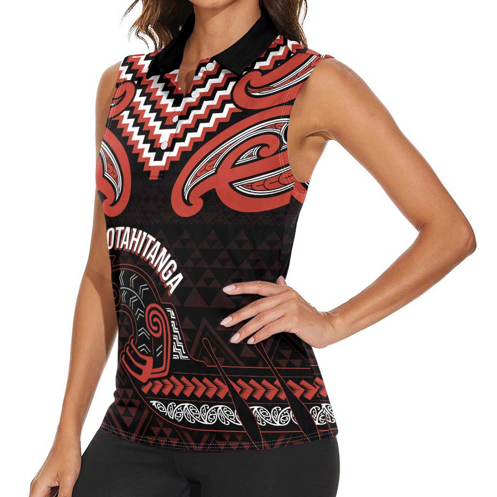 Maori Waitangi Women Sleeveless Polo Shirt Kotahitanga Poutama Mix Whakairo - Polynesian Pride