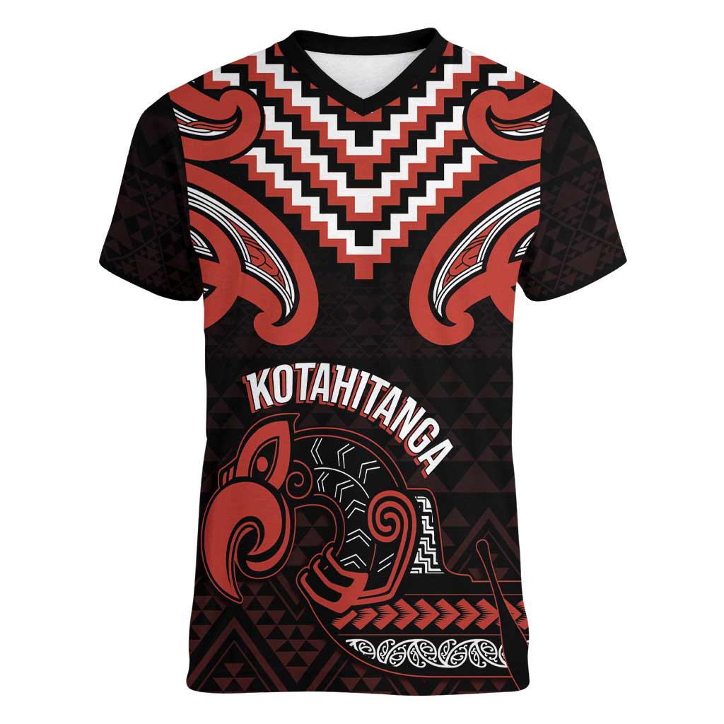 Maori Waitangi Women V-Neck T-Shirt Kotahitanga Poutama Mix Whakairo - Polynesian Pride