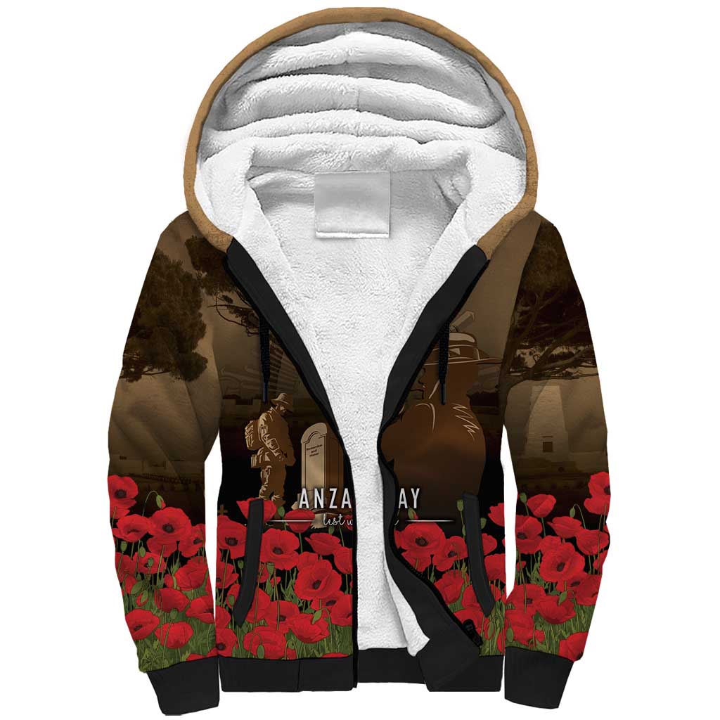 Australia - New Zealand ANZAC Lone Pine Sherpa Hoodie The Last Post LT7 Unisex Old Gold - Polynesian Pride