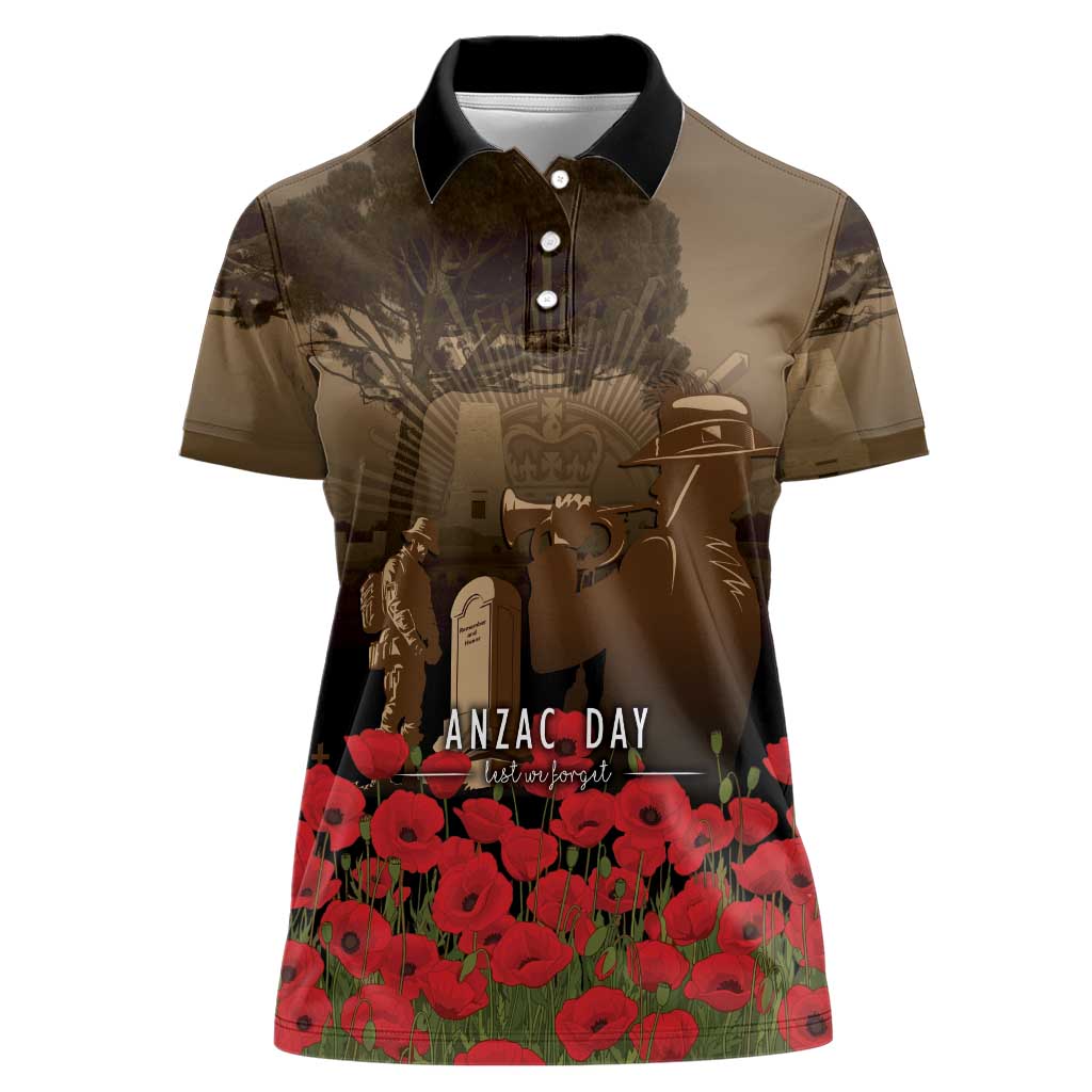 Australia - New Zealand ANZAC Lone Pine Women Polo Shirt The Last Post LT7 Female Old Gold - Polynesian Pride