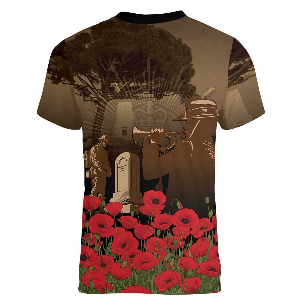 Australia - New Zealand ANZAC Lone Pine Women V-Neck T-Shirt The Last Post LT7 - Polynesian Pride