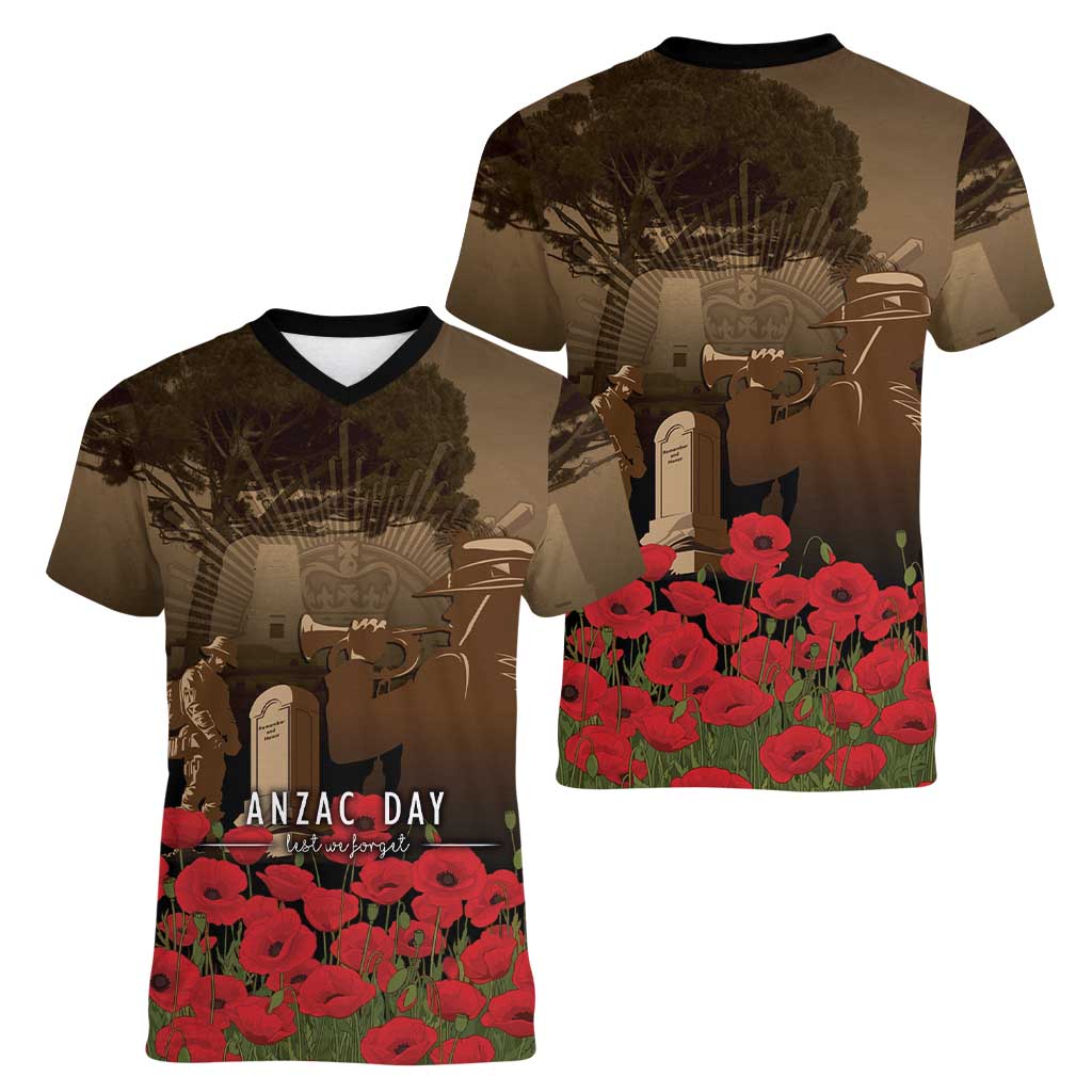 Australia - New Zealand ANZAC Lone Pine Women V-Neck T-Shirt The Last Post LT7 - Polynesian Pride
