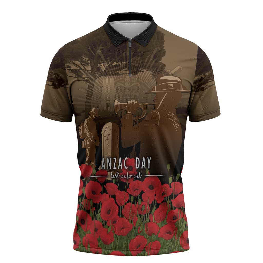 Australia - New Zealand ANZAC Lone Pine Zipper Polo Shirt The Last Post LT7 Old Gold - Polynesian Pride