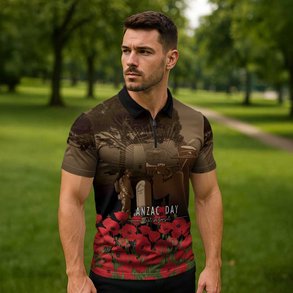 Australia - New Zealand ANZAC Lone Pine Zipper Polo Shirt The Last Post LT7 - Polynesian Pride