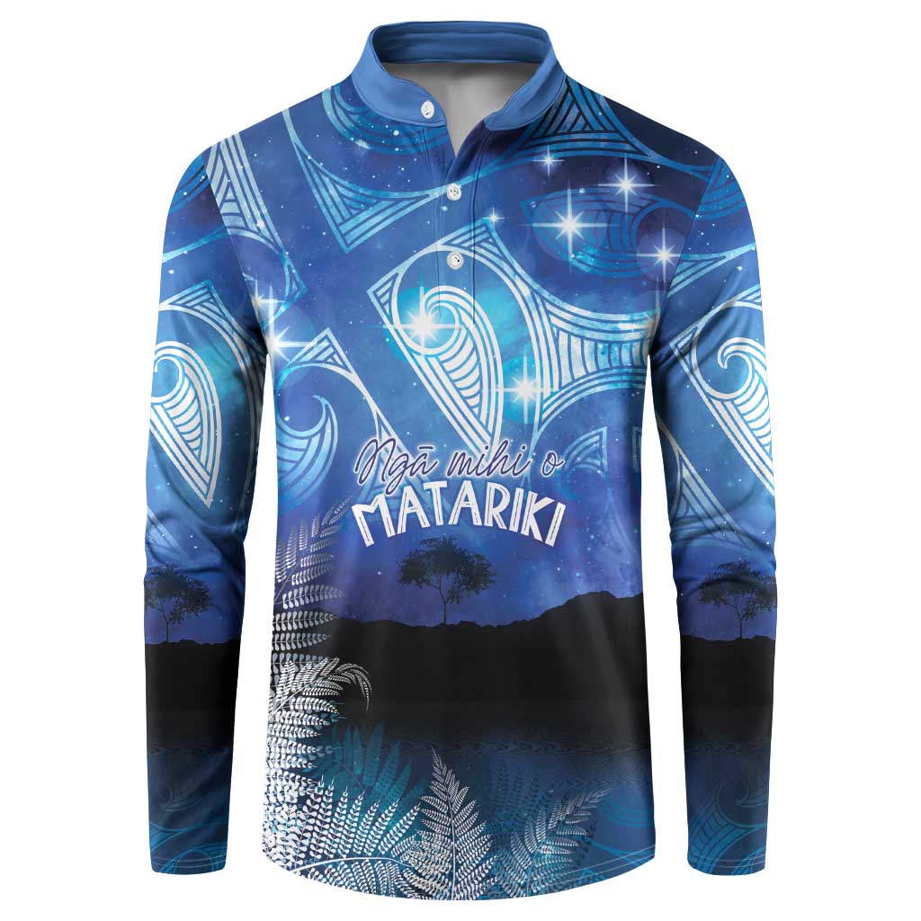 NZ Maori Matariki Scenery Button Sweatshirt Galaxy Sky