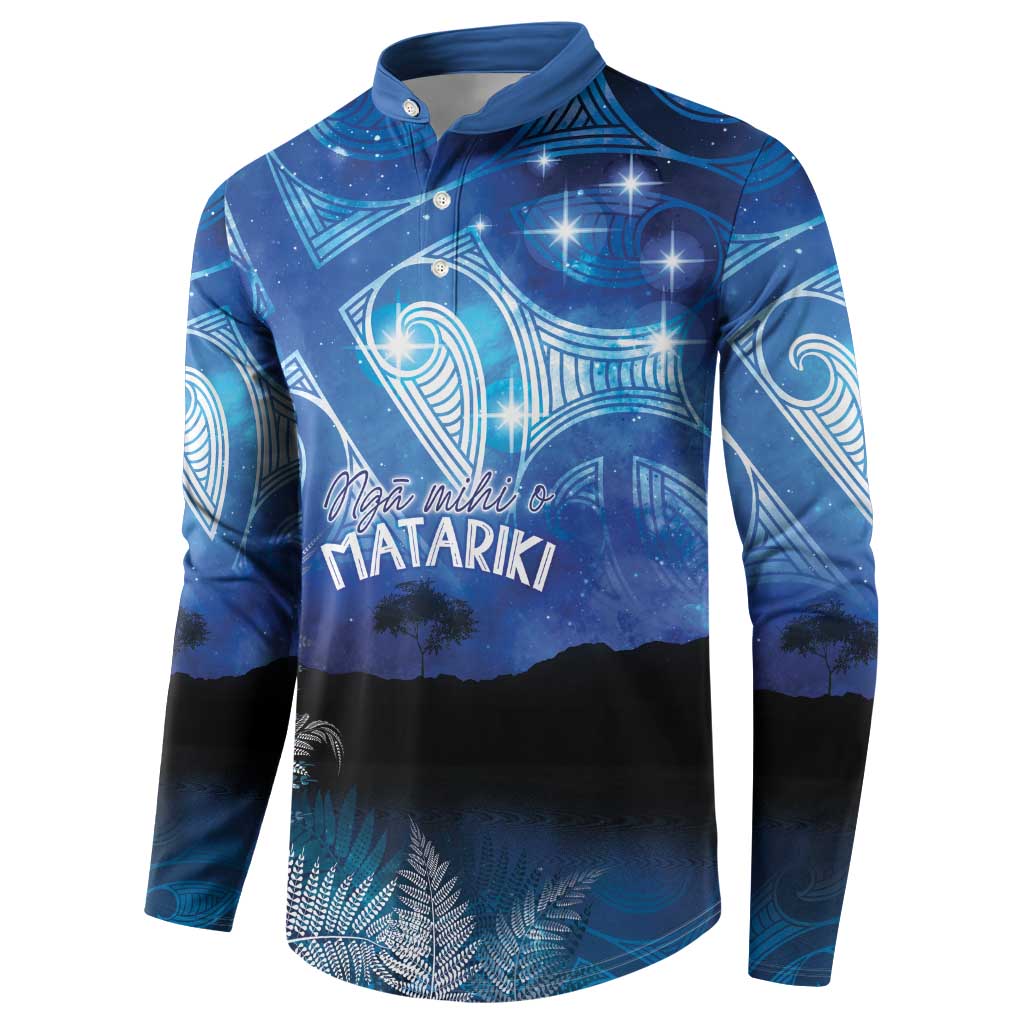 NZ Maori Matariki Scenery Button Sweatshirt Galaxy Sky
