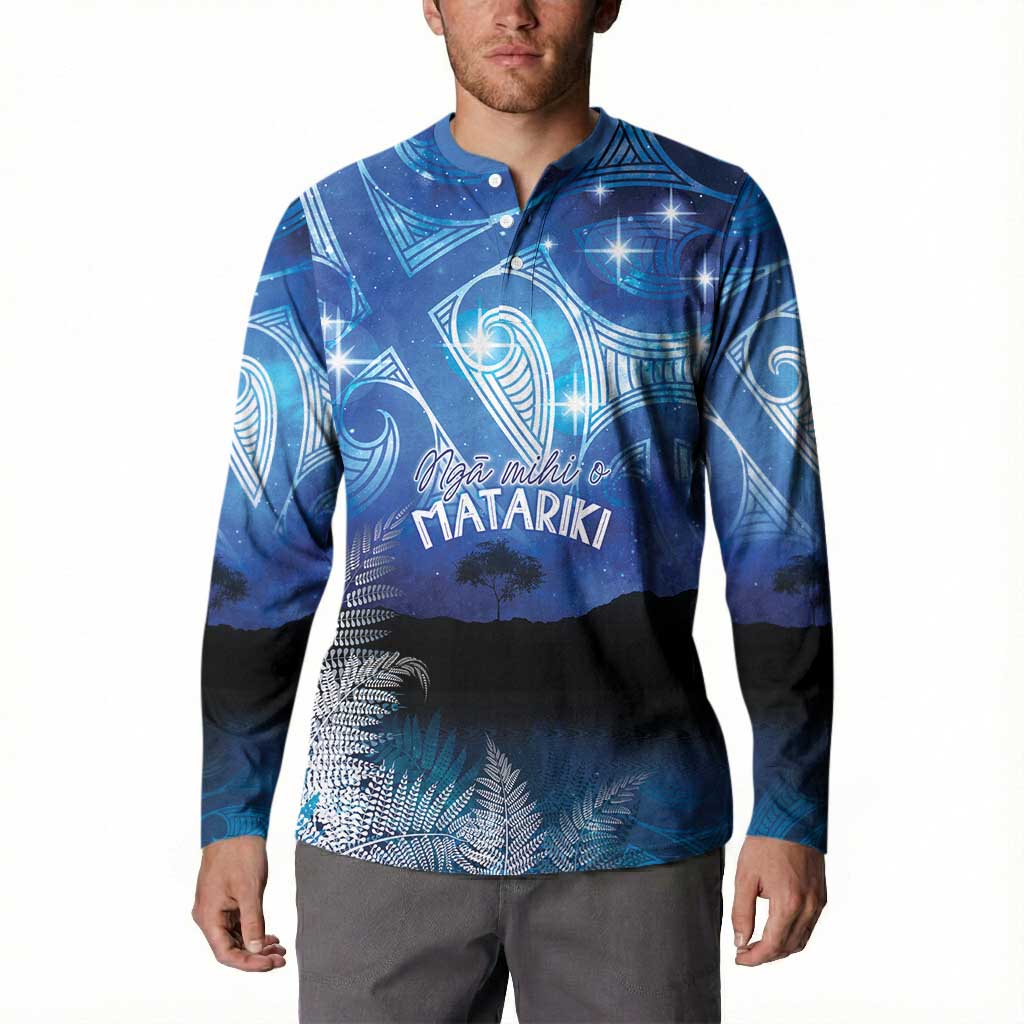 NZ Maori Matariki Scenery Button Sweatshirt Galaxy Sky